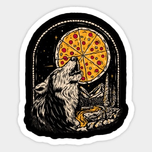 Wolf howling at full pizza moon Sticker